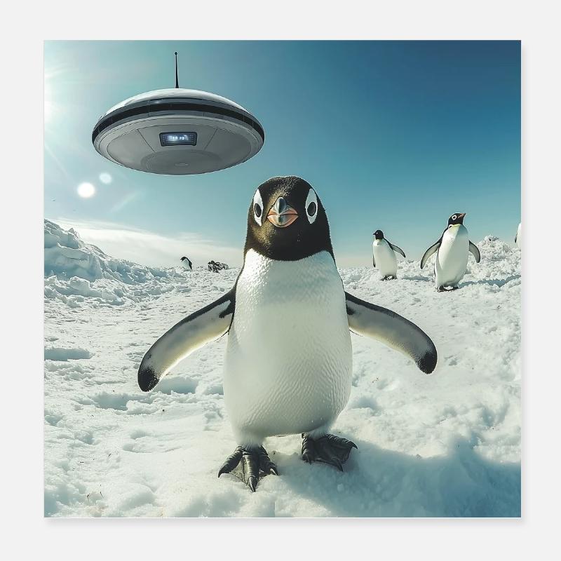Penguin selfie with UFO Poster 8" x 8" (20x20 cm)
