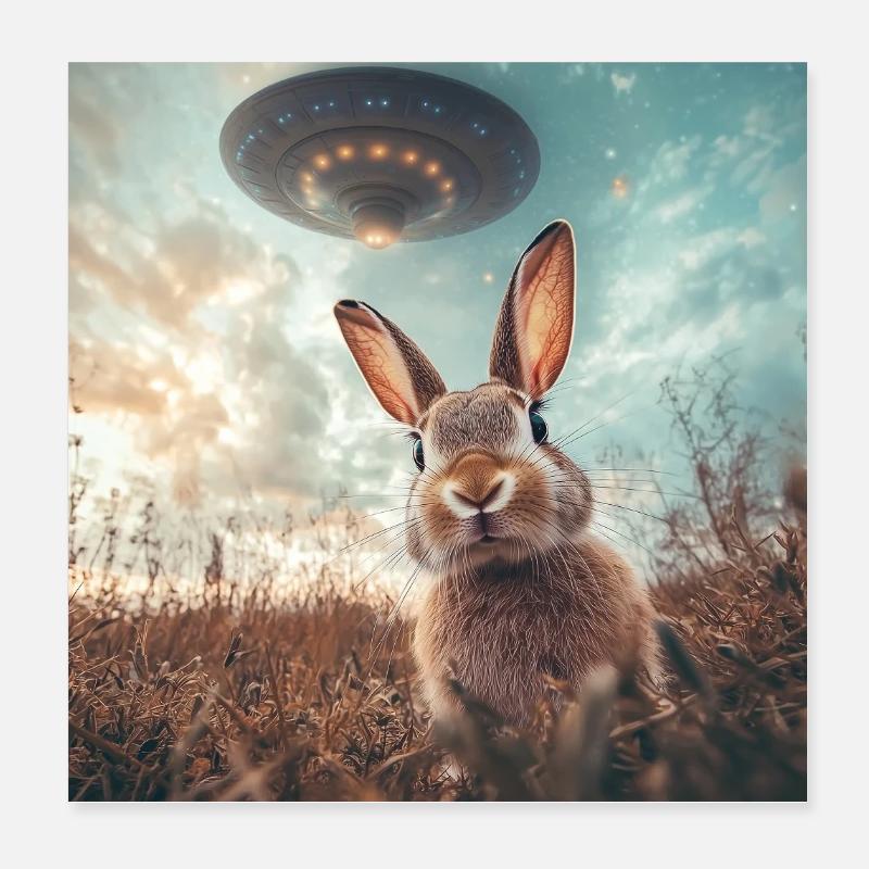 Rabbit selfie with UFO Poster 8" x 8" (20x20 cm)