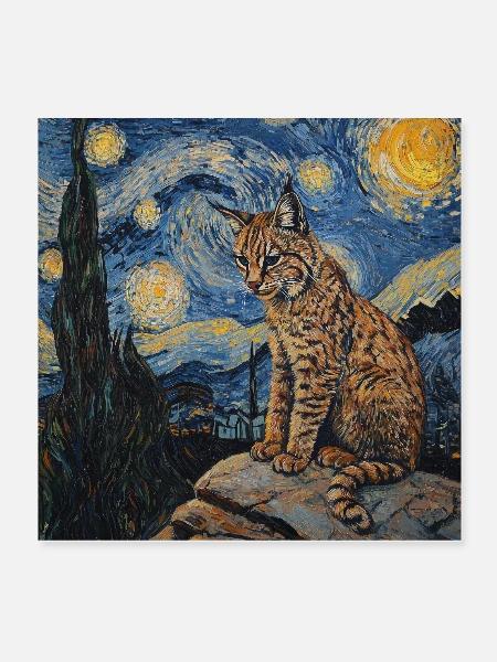 Luchs Van Gogh Style Starry - Poster 20x20 cm - Weiß