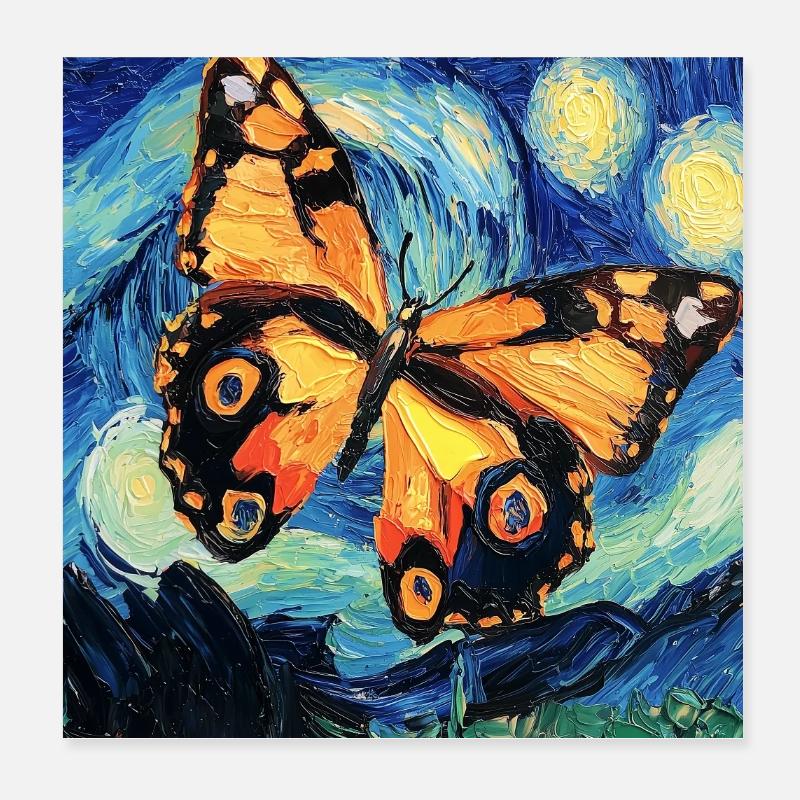 Papillon étoilé style Van Gogh Poster 20 x 20 cm