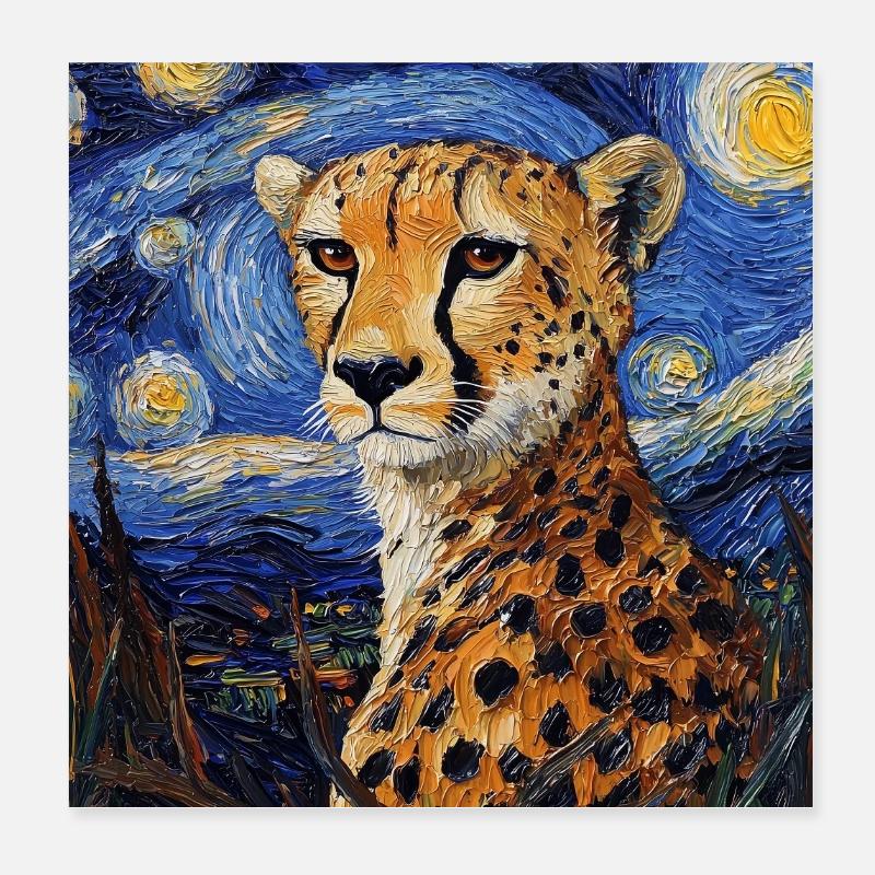 Guépard Léopard Style Van Gogh Étoilé Poster 20 x 20 cm