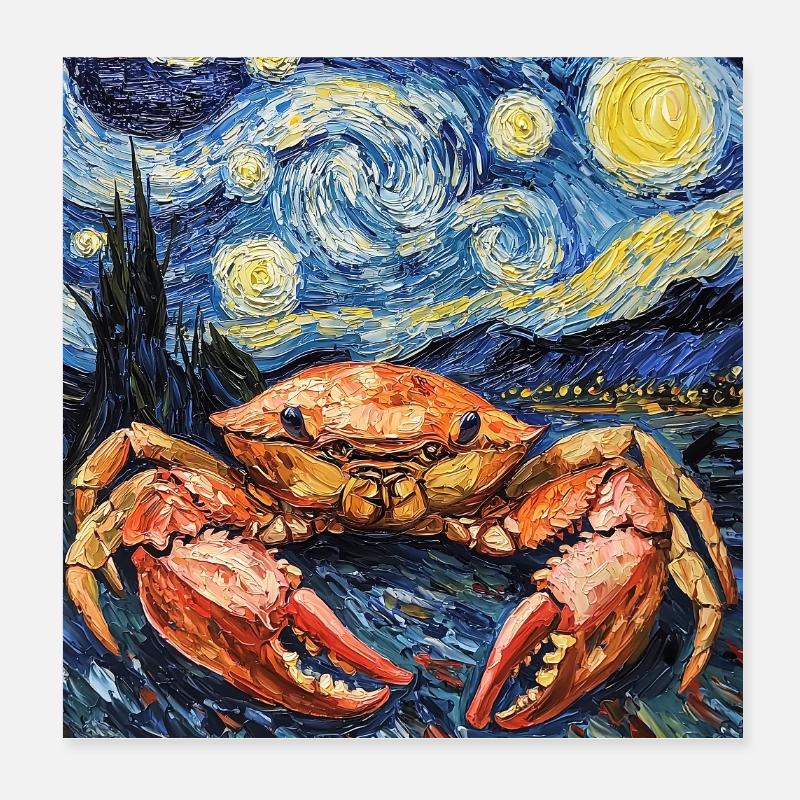 Crabe style Van Gogh étoilé Poster 20 x 20 cm