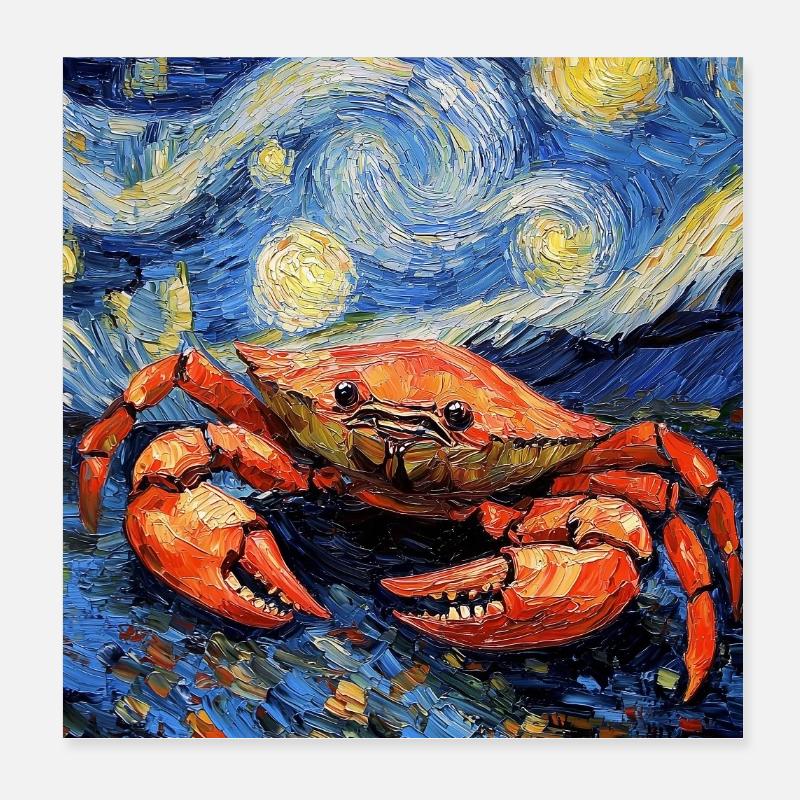 Crabe style Van Gogh étoilé Poster 20 x 20 cm