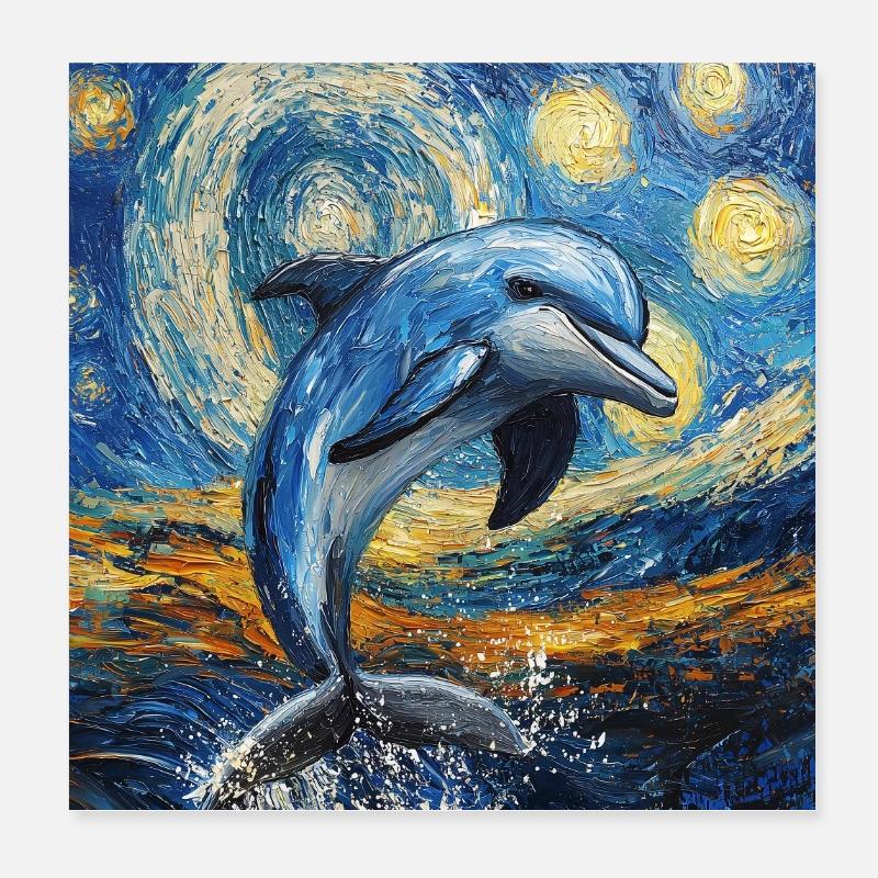Delfin Van Gogh Style Starry  Poster 20x20 cm