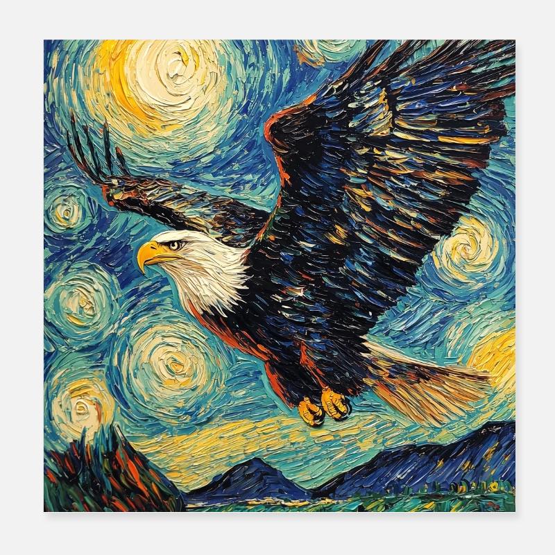Adler Vogel Van Gogh Style Starry Night Poster 20x20 cm