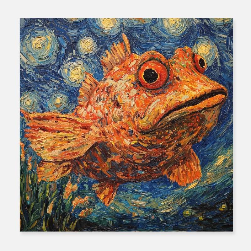 Poisson à la Van Gogh Poster 20 x 20 cm