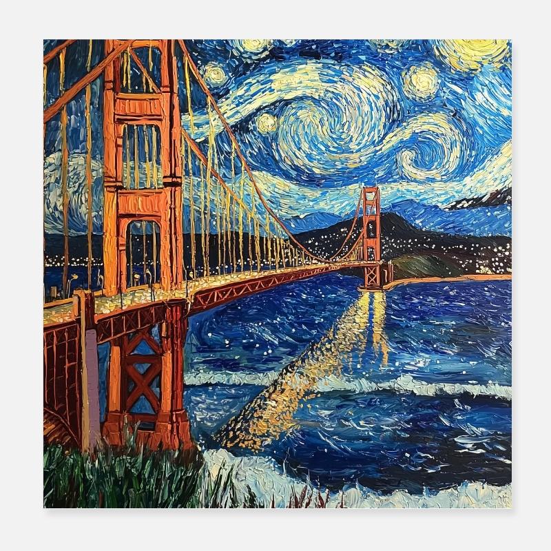 Pont du Golden Gate de San Francisco à la Van Gogh Poster 20 x 20 cm