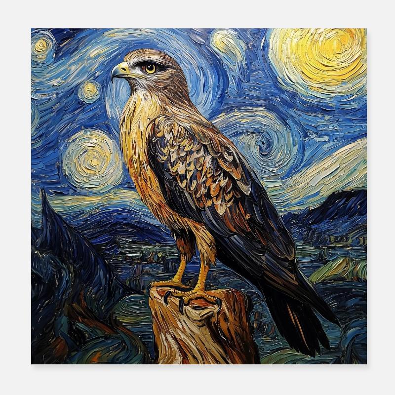 Falke Hawk Van Gogh Style Nuit étoilée Poster 20 x 20 cm
