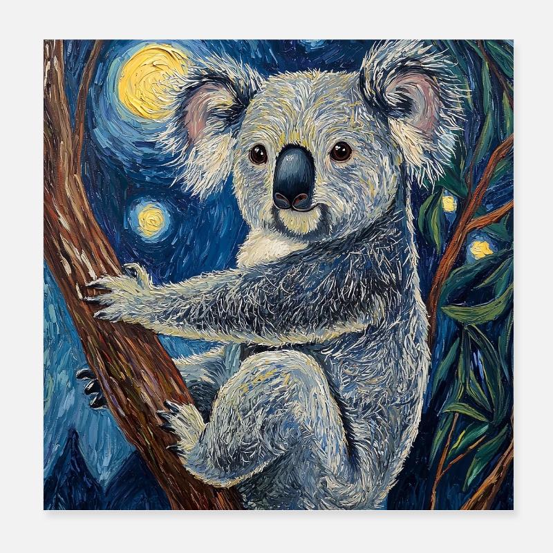 Koala Australien Van Gogh Style Starry Night Poster 20x20 cm