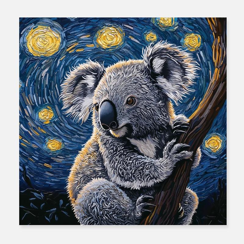 Koala Australien Van Gogh Style Starry Night Poster 20x20 cm