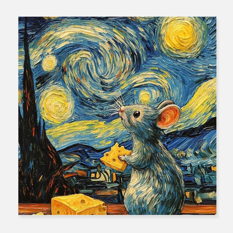 Maus isst Käse Van Gogh Style Starry Night Poster 20x20 cm