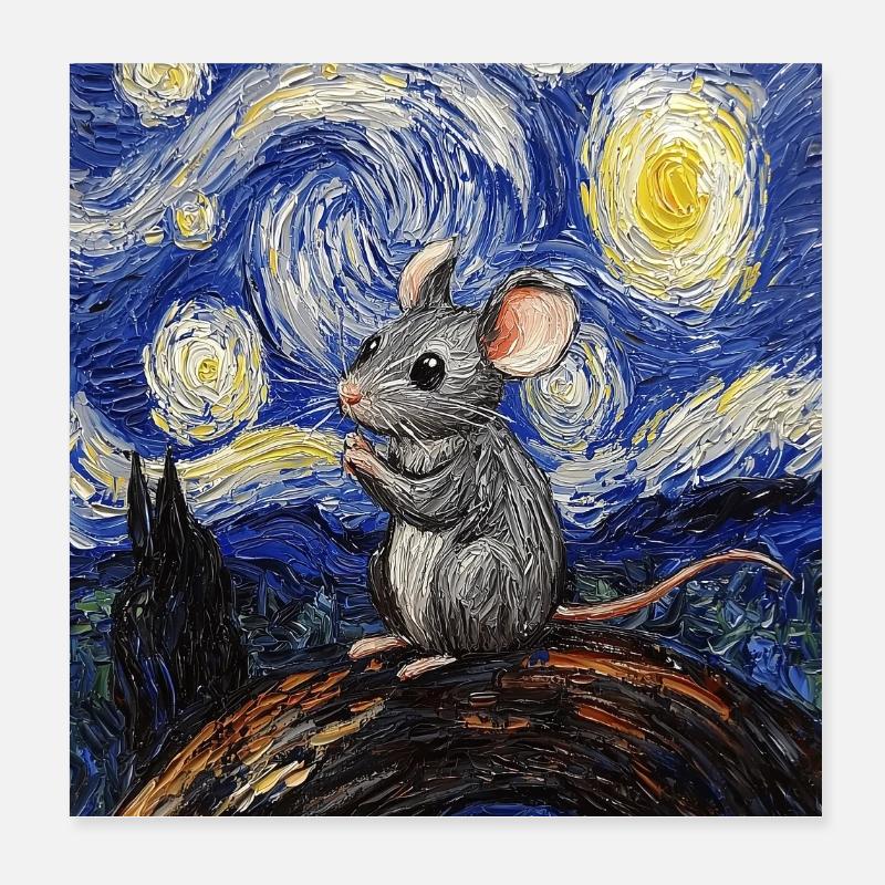 Maus isst Käse Van Gogh Style Starry Night Poster 20x20 cm
