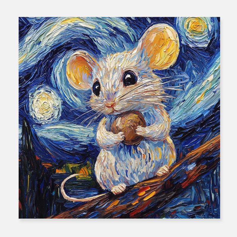 Maus isst Käse Van Gogh Style Starry Night Poster 20x20 cm