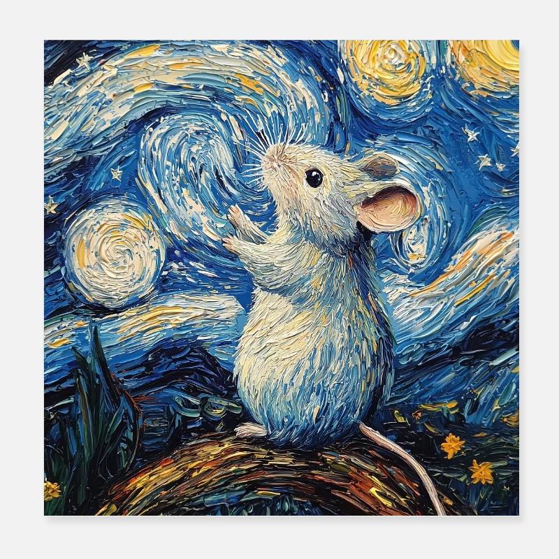 Maus isst Käse Van Gogh Style Starry Night Poster 20x20 cm