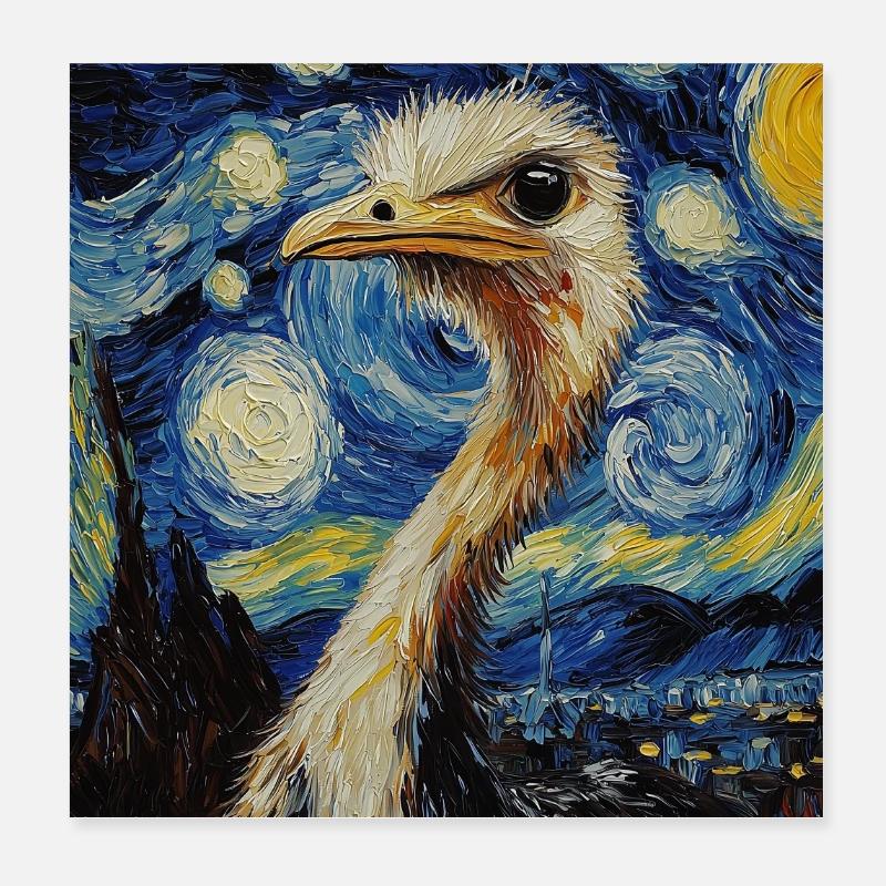 Strauß ostrich Vogel Van Gogh Style Starry Night Poster 20x20 cm