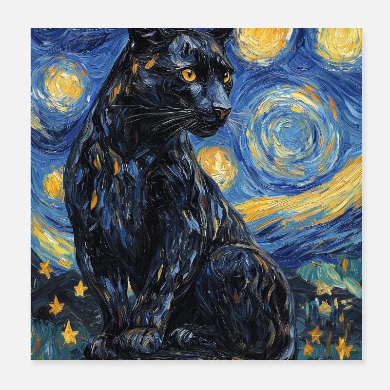 Panther Van Gogh Style Starry Night Poster 8" x 8" (20x20 cm)