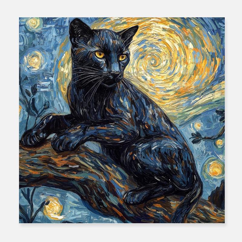 Panther Van Gogh Style Starry Night Poster 8" x 8" (20x20 cm)