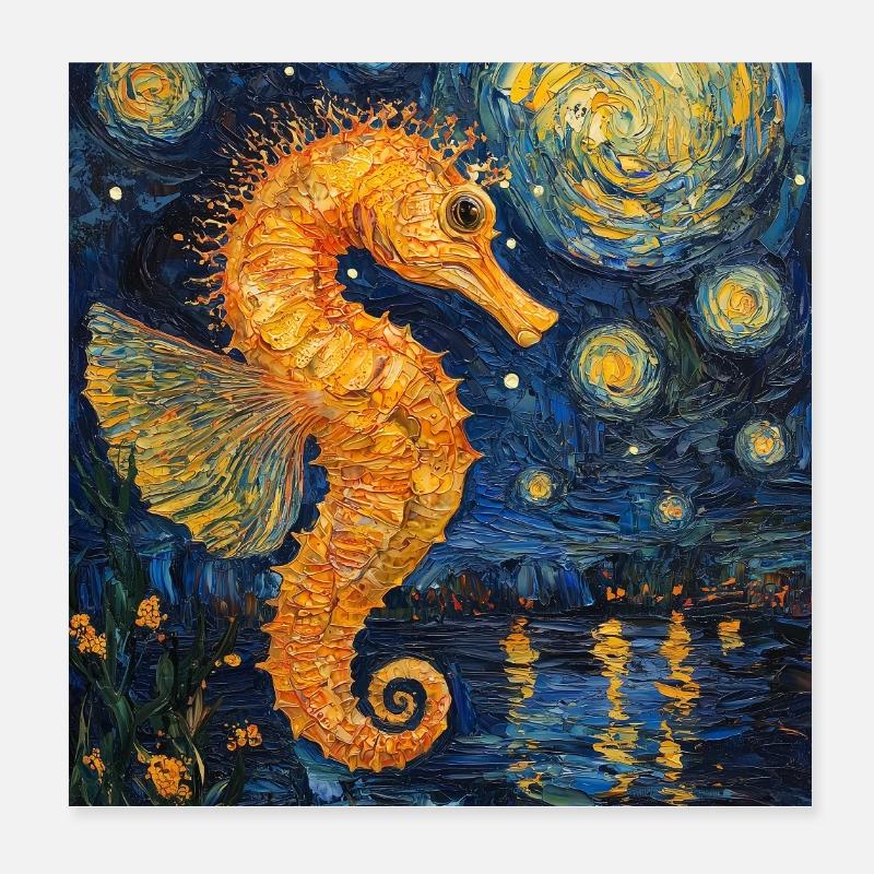 Seepferd Van Gogh Style Starry Night Poster 20x20 cm