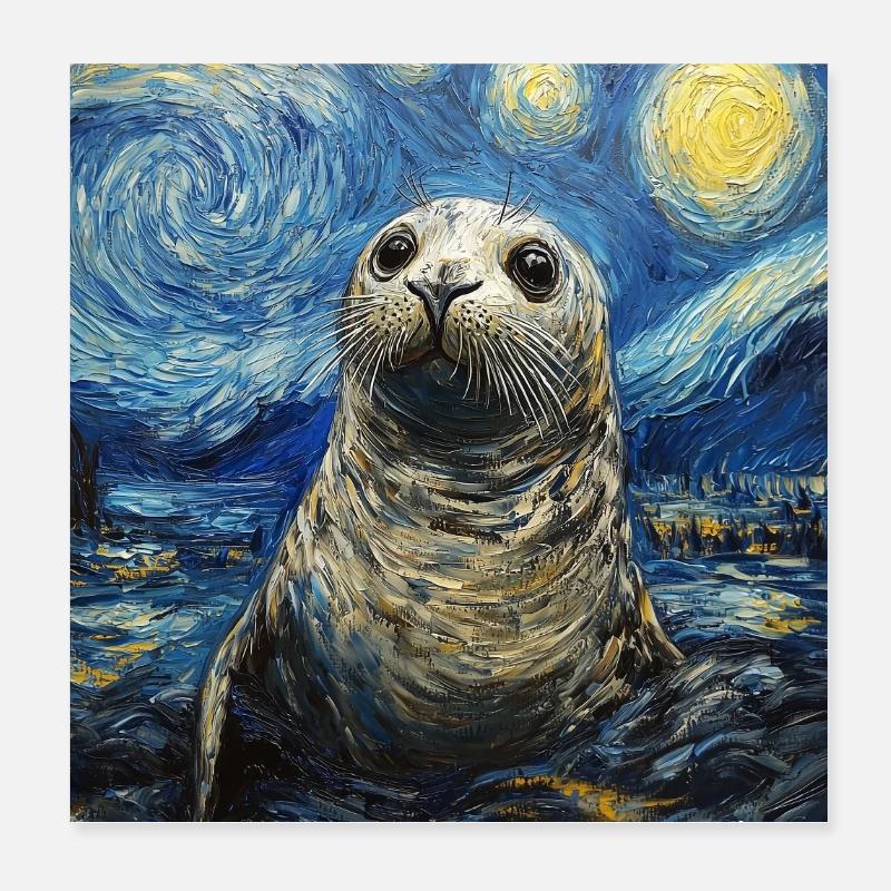 Robbe Van Gogh Style Starry Night Poster 8" x 8" (20x20 cm)