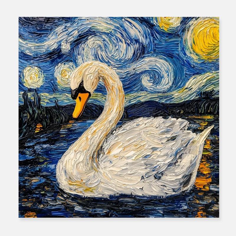 Cygne Oiseau Style Van Gogh Poster 20 x 20 cm