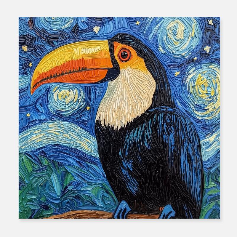 Tukan Vogel Van Gogh Style Poster 20x20 cm