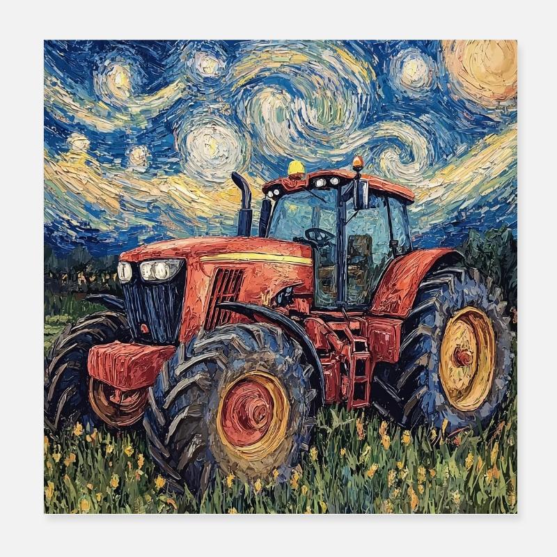 Traktor Bauer Landwirt Van Gogh Style Poster 20x20 cm
