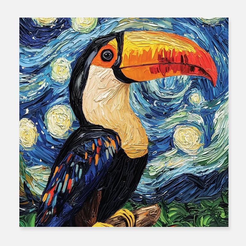 Toucan Oiseau Style Van Gogh Poster 20 x 20 cm