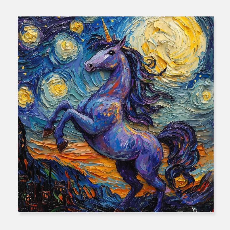 Einhorn Einhörner Licorne Style Van Gogh Poster 20 x 20 cm