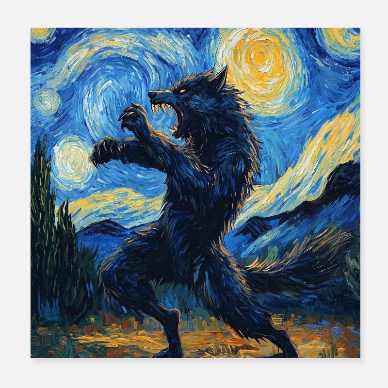 Loup loup-garou style Van Gogh Poster 20 x 20 cm