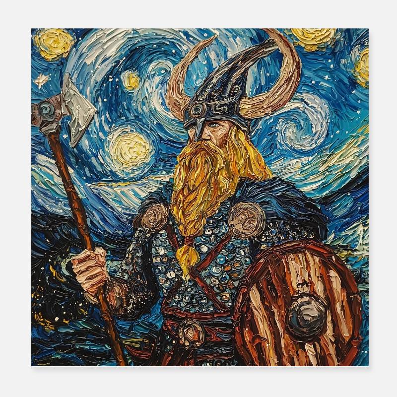 Wikinger Van Gogh Style Poster 20x20 cm