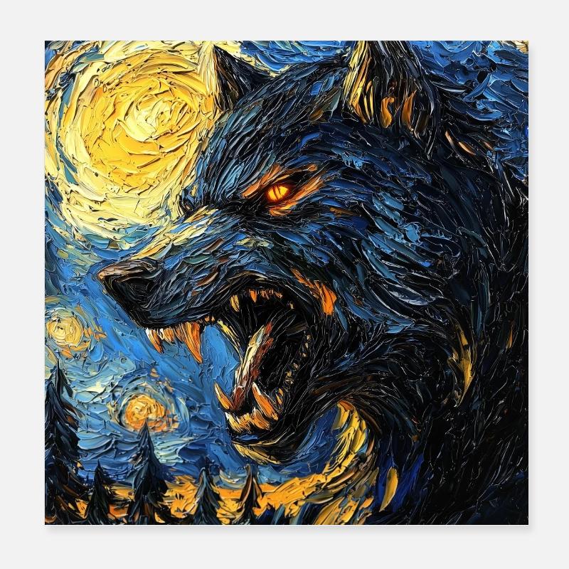 Werwolf Wolf Van Gogh Style Poster 20x20 cm