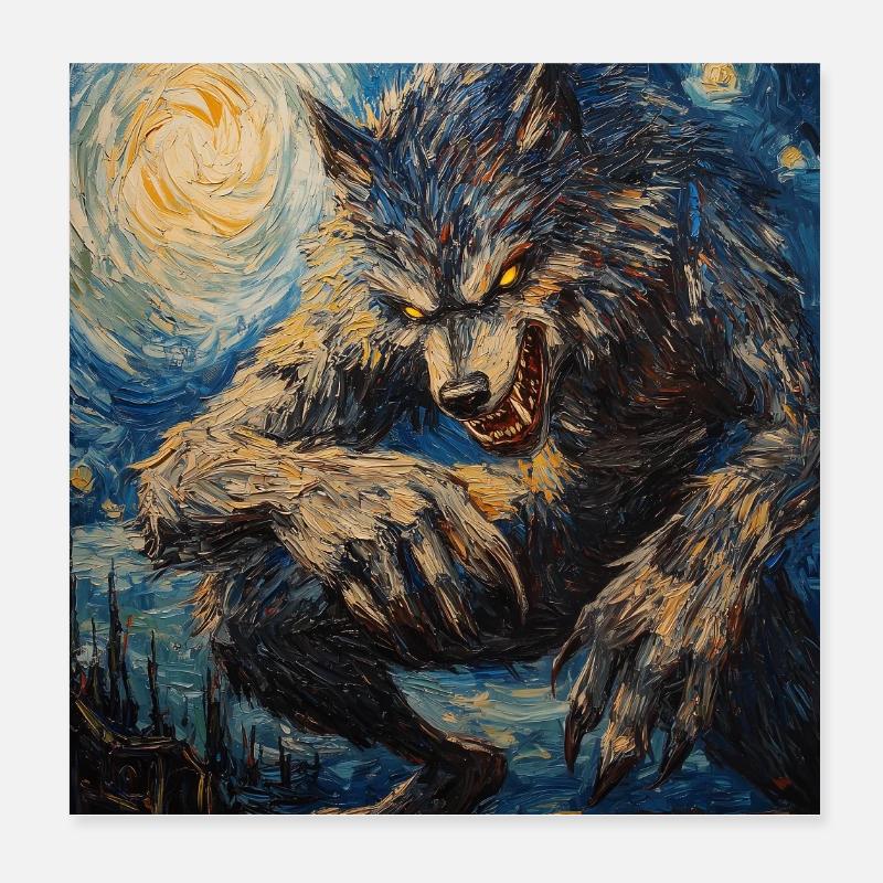 Werwolf Wolf Van Gogh Style Poster 20x20 cm