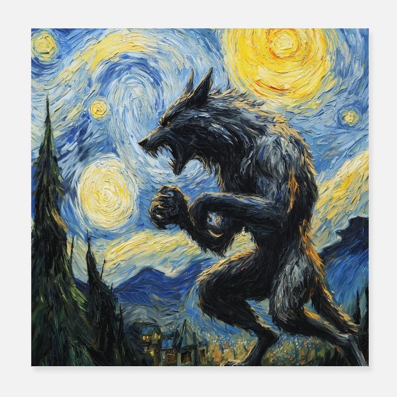Werwolf Wolf Van Gogh Style Poster 20x20 cm