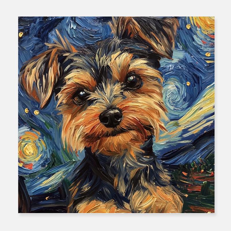 Hund Yorkshire Terrier Van Gogh Style Starry Night Poster 20x20 cm