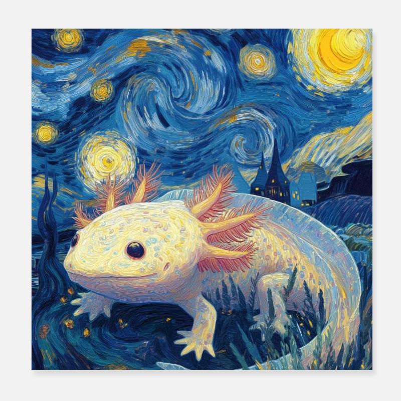 Axolotl Van Gogh Starry Night Poster 20x20 cm