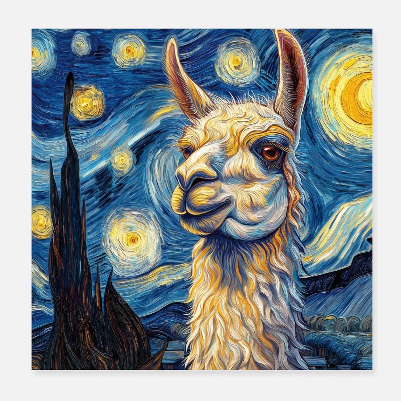 Lama Van Gogh Style Poster 20 x 20 cm