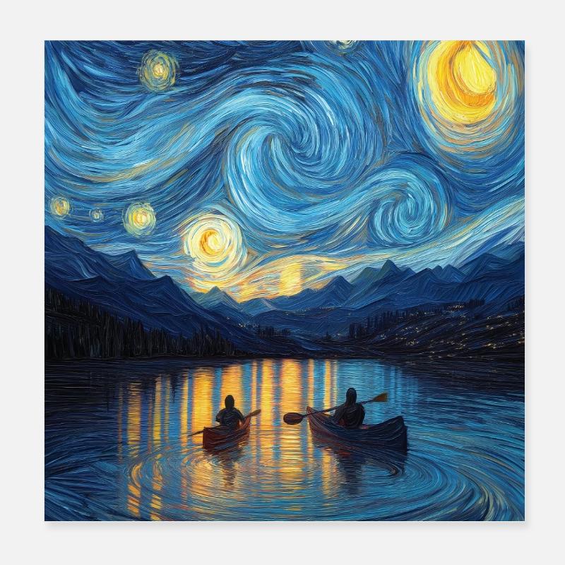 Kajak Van Gogh Starry Night Poster 20x20 cm
