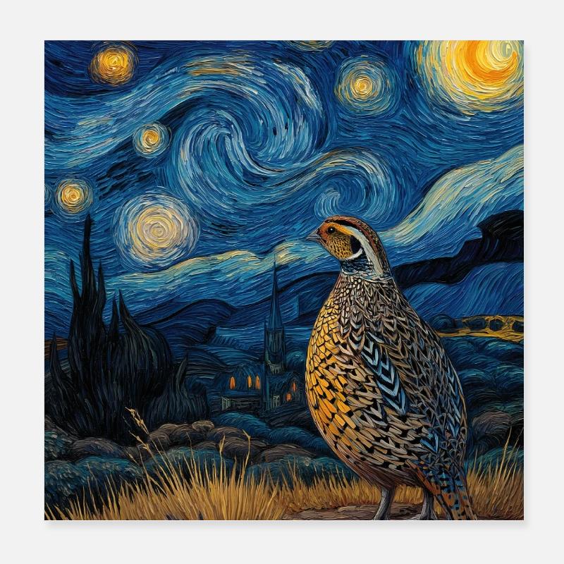 Quail Van Gogh Poster 8" x 8" (20x20 cm)