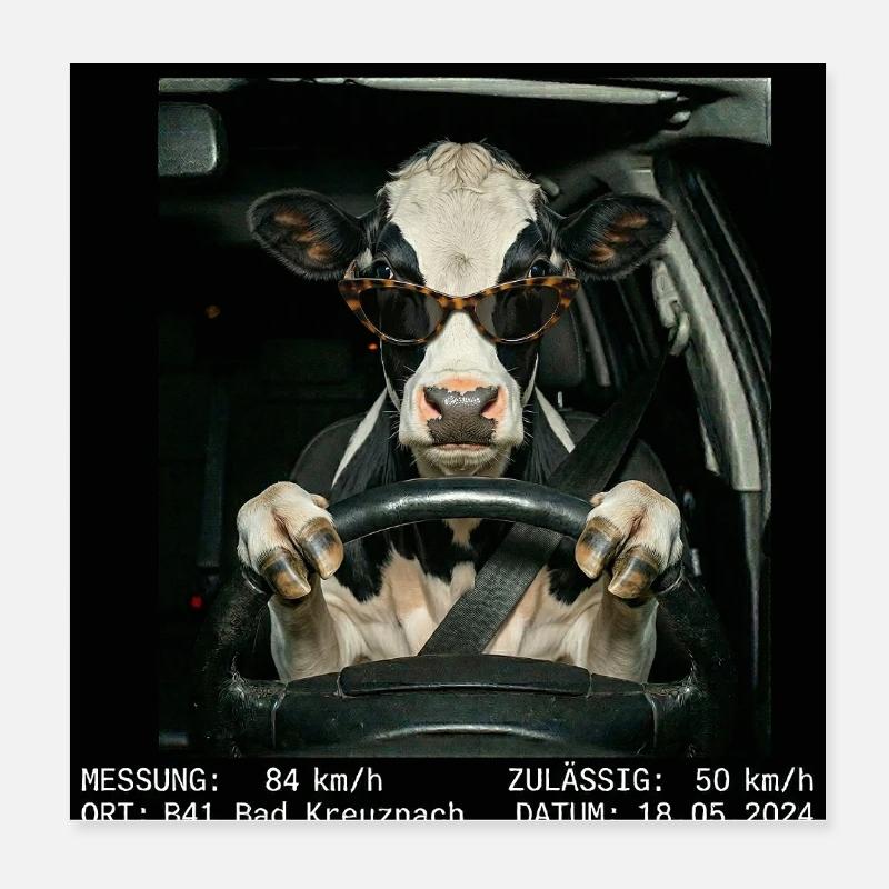 Kuh Geblitzt Blitzer Poster 20x20 cm