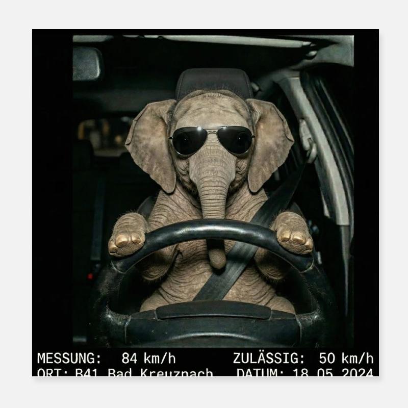 Elefant Geblitzt Poster 20x20 cm