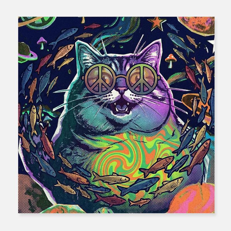 Kat-hippie-rum Poster 20x20 cm