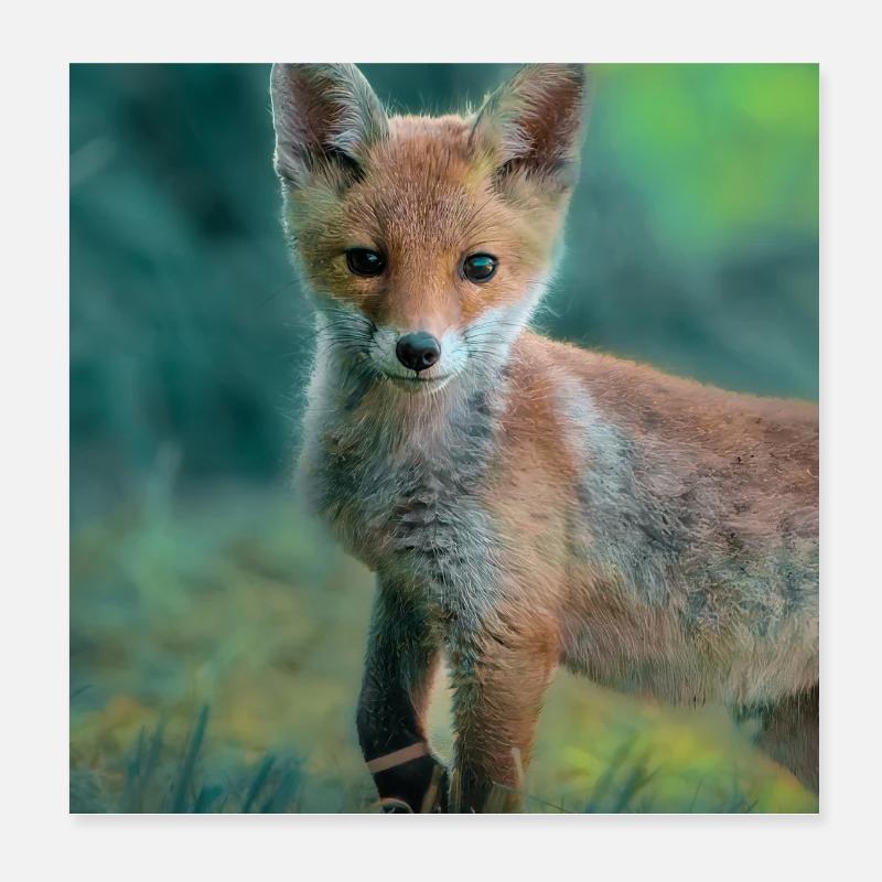 Young Fox Poster 8" x 8" (20x20 cm)