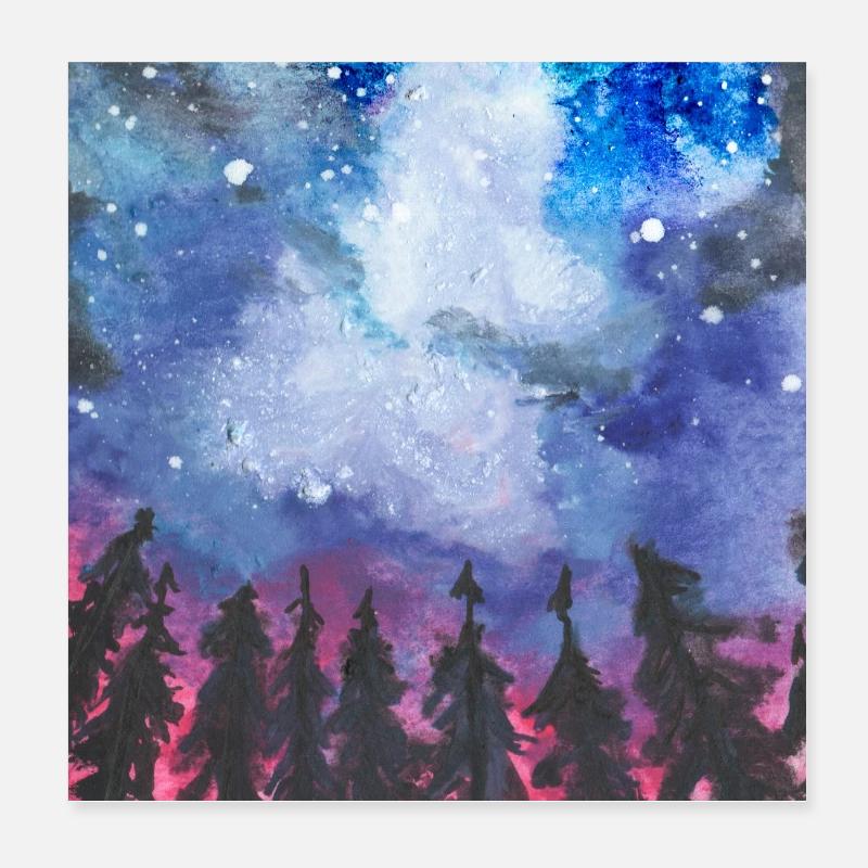 Forêt la nuit Poster 20 x 20 cm