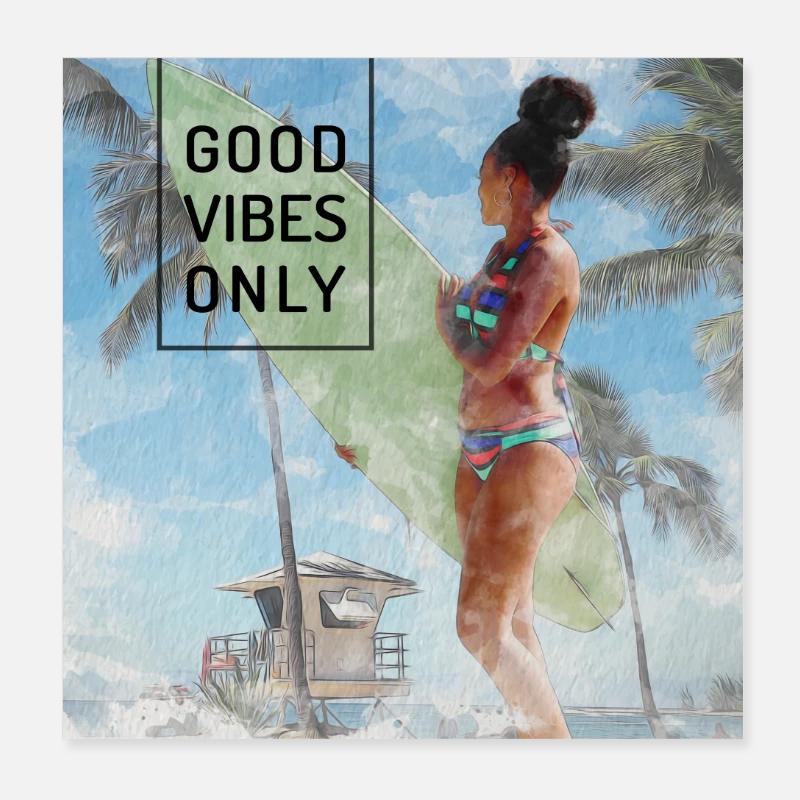 Beach Surfer Girl – Ondes positives Poster 20 x 20 cm