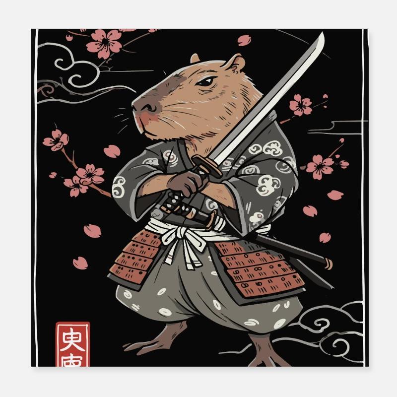 Samurai Ferret Illustration Poster 8" x 8" (20x20 cm)