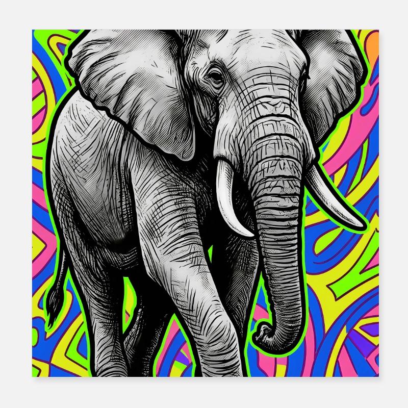 éléphant Poster 20 x 20 cm