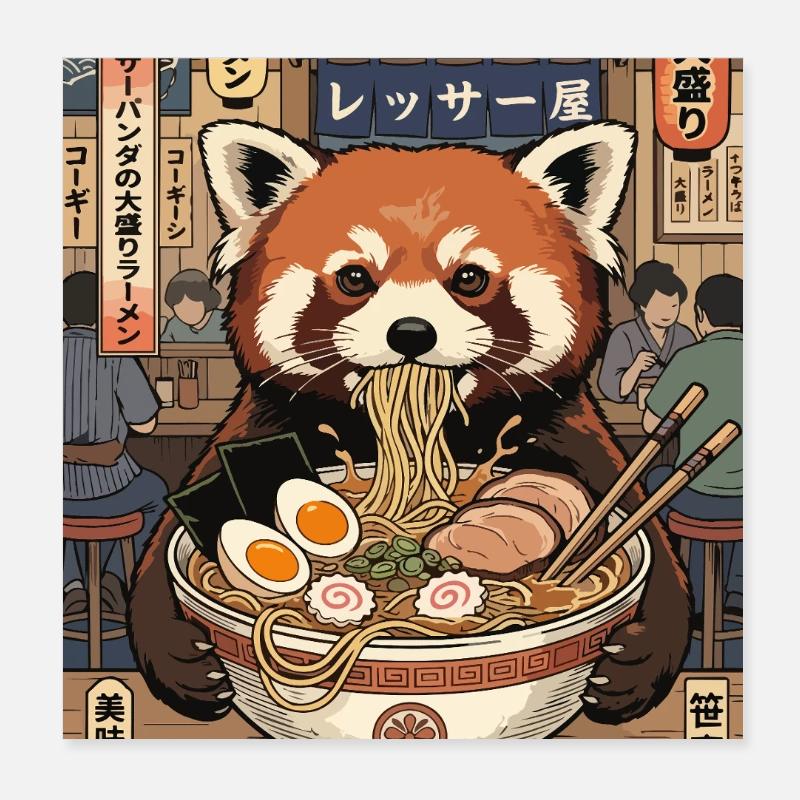 Red Panda Ramen Feast Poster 8" x 8" (20x20 cm)