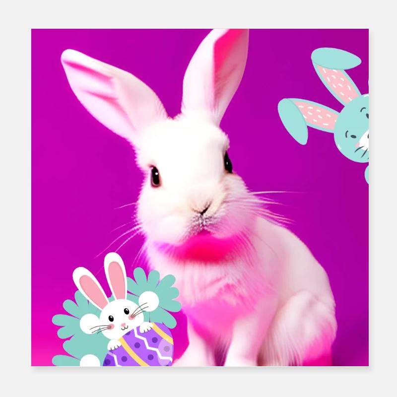 Rosa Osterhase mit Osterei Pink Poster 20x20 cm