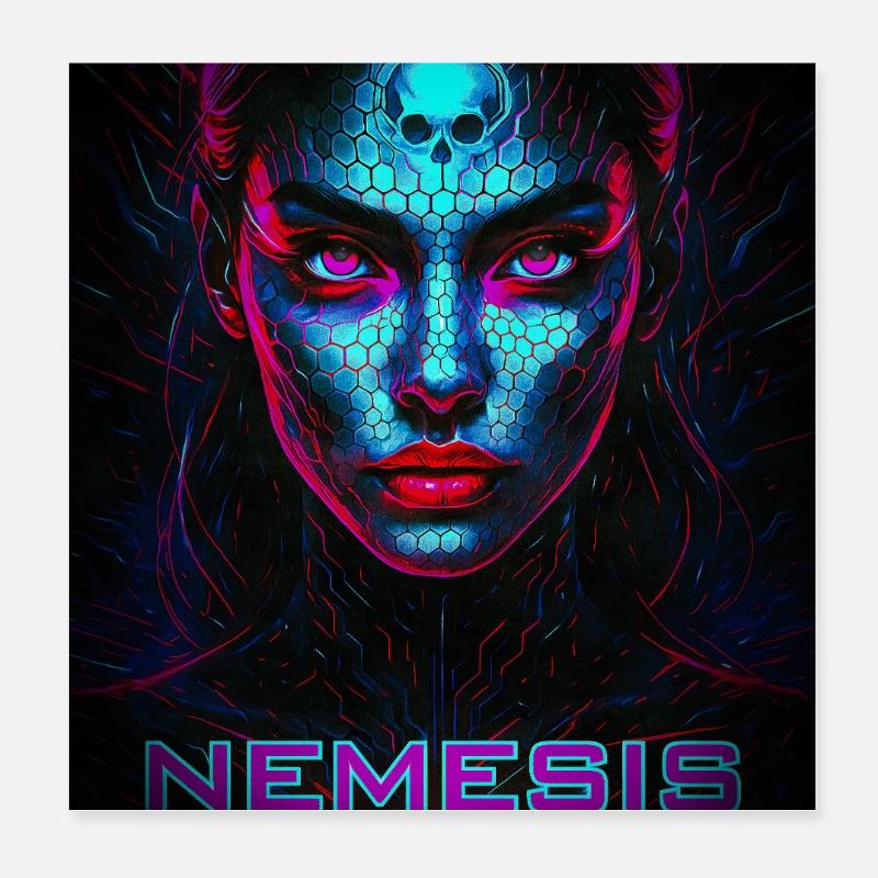 Nemesis – Cyber-Gesicht der Dunkelheit Poster 20x20 cm