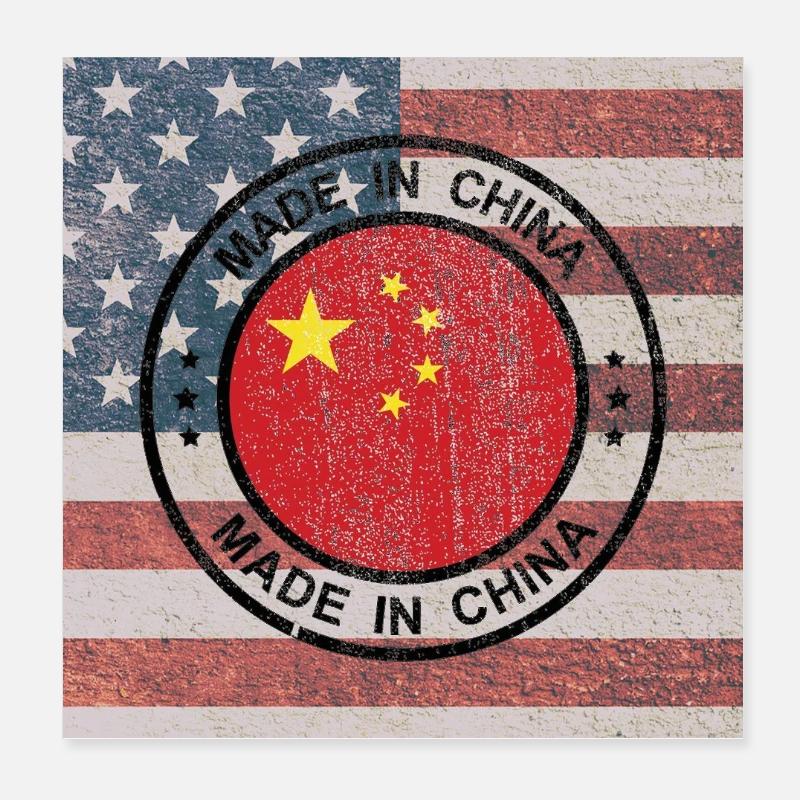 Drapeau américain avec sceau chinois Poster 20 x 20 cm